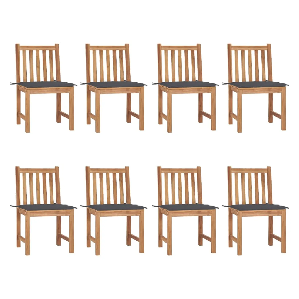 Non Communiqué Bois Chaises De Jardin Lot De 8 Avec Coussins De Teck Massif - Image 3