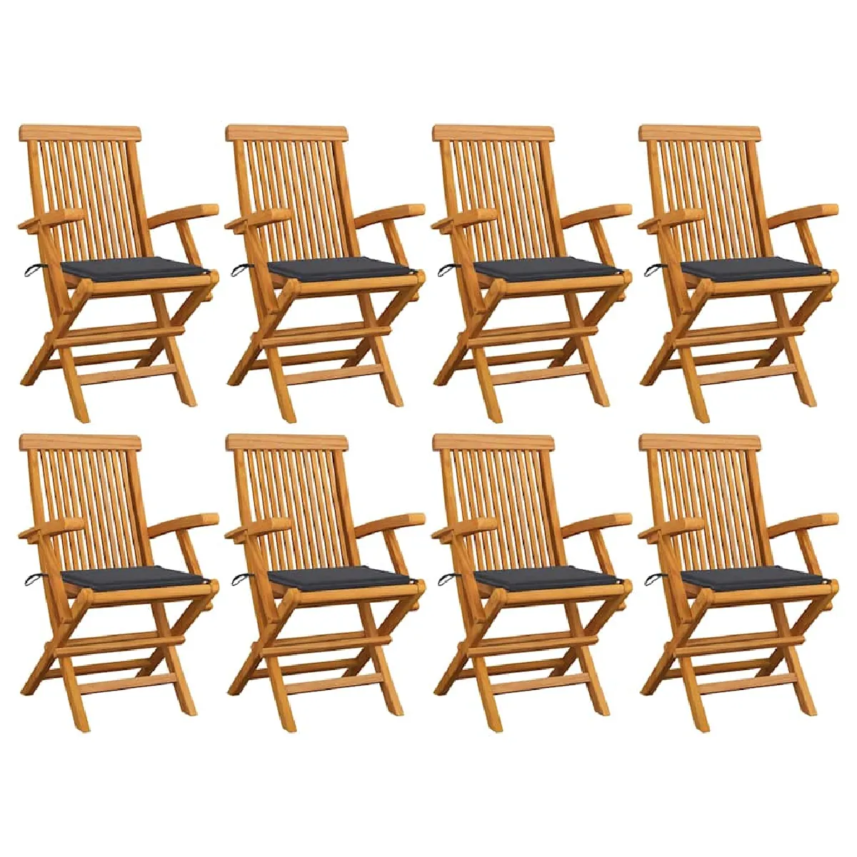 vidaXL Chaises de jardin avec coussins Lot de 3 Teck massif - vue 2