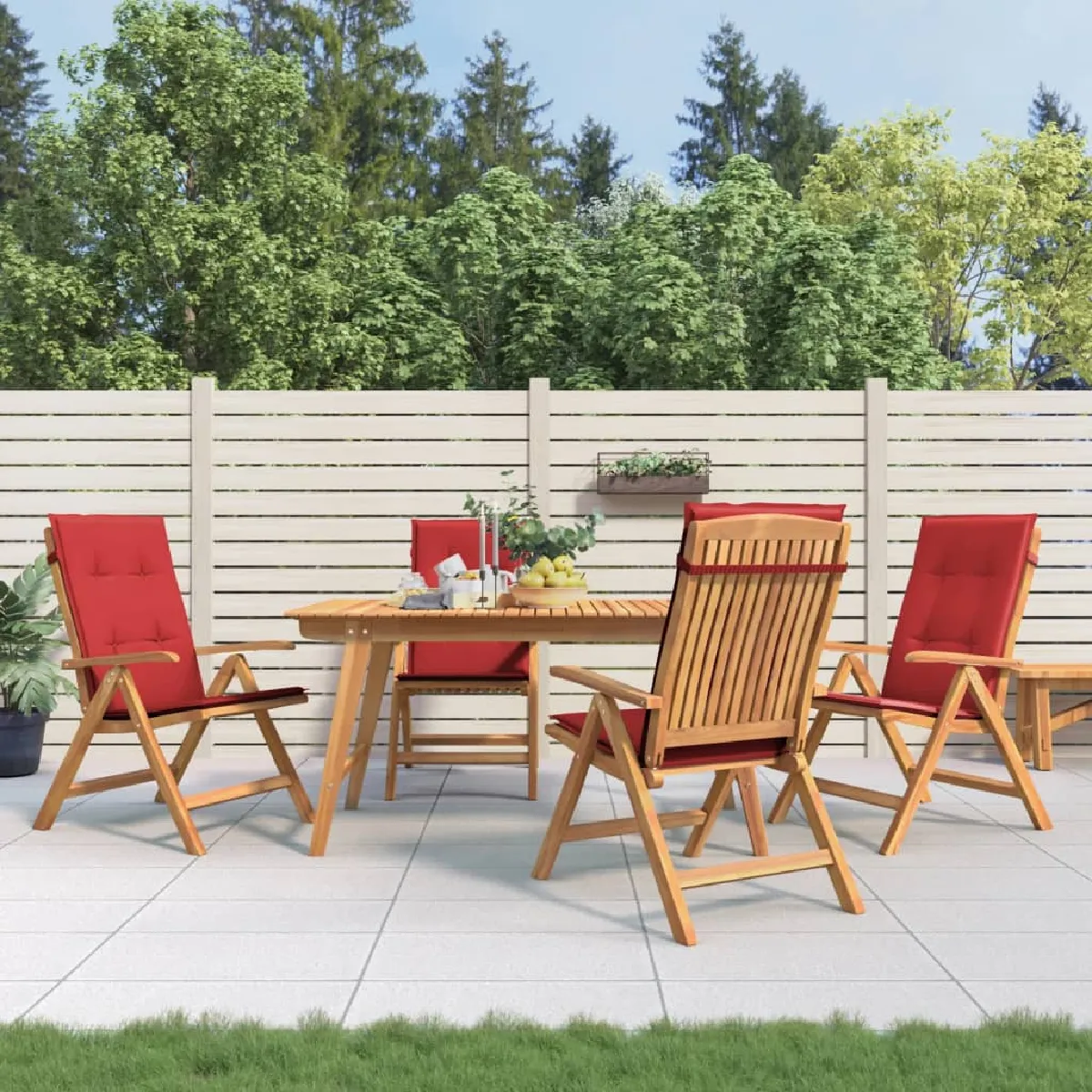 vidaXL Chaises inclinables de jardin avec coussins Teck Lot de 4
