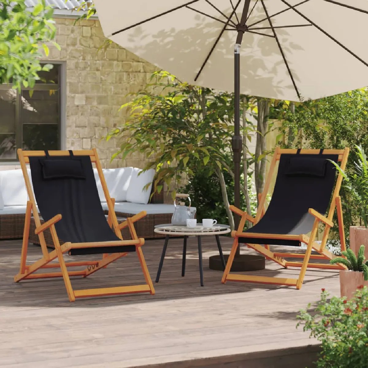 vidaXL Chaises de plage pliables lot de 2 - Noir
