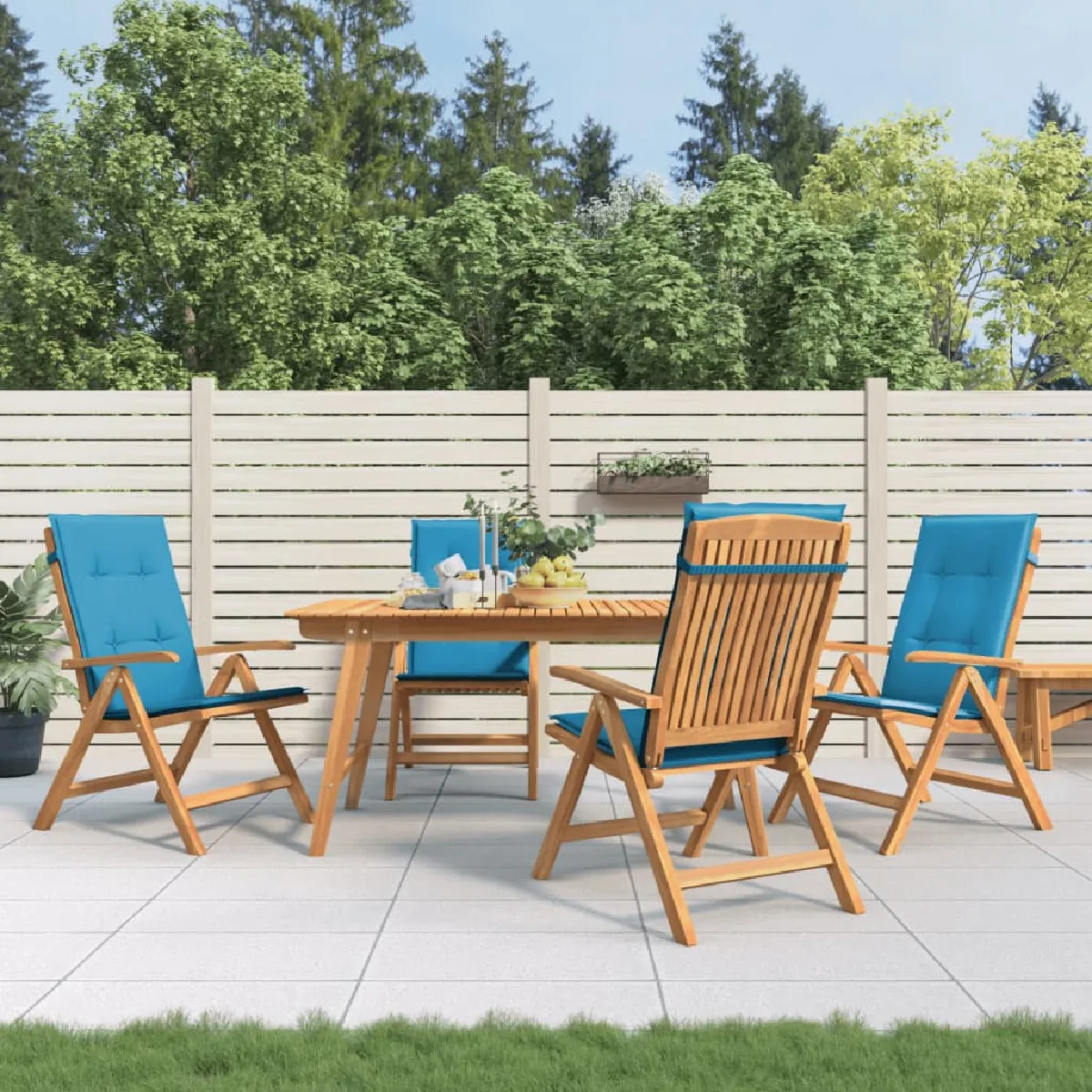 vidaXL Chaises inclinables de jardin avec coussins Teck Lot de 4 - vue 2