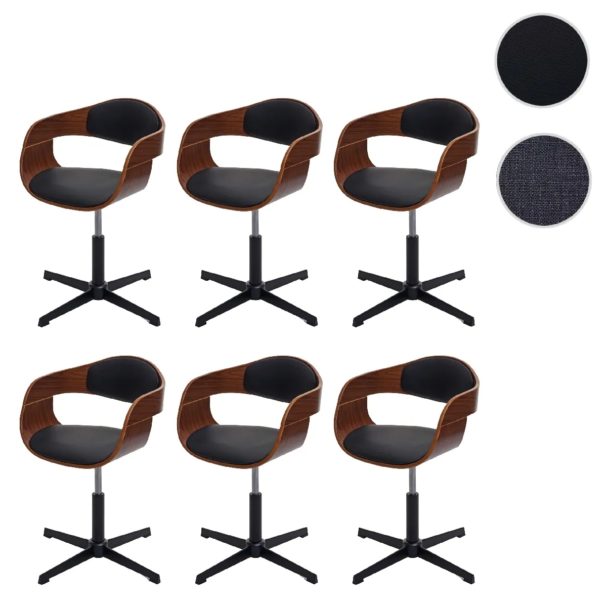 Mendler Noir Lot De 6 Chaises Hwc-H46 - Noyer