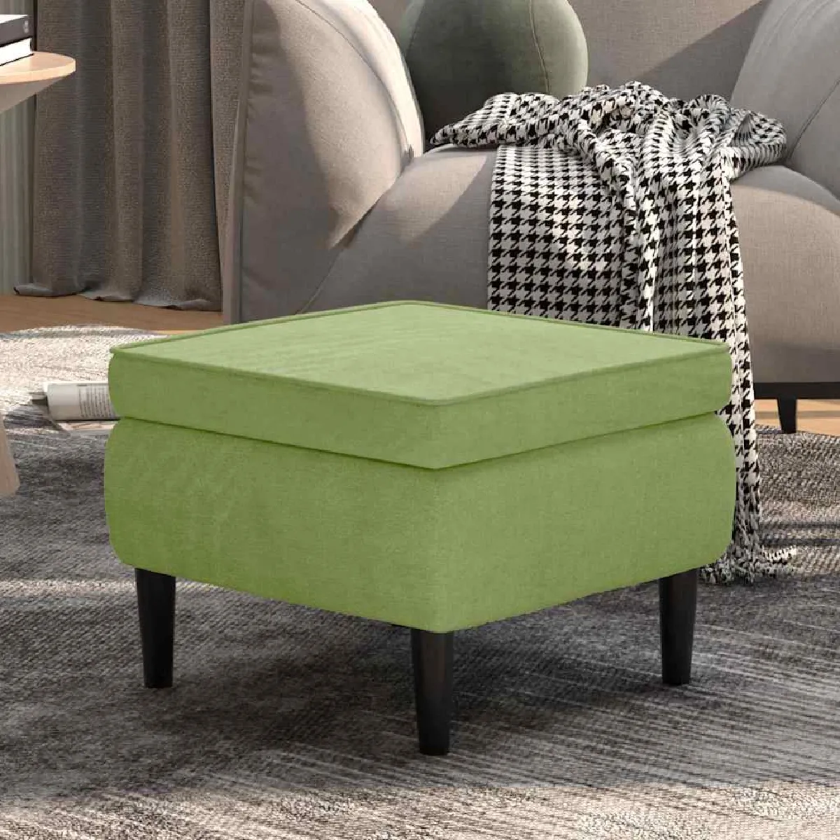 Vidaxl Vert/Clair Tabouret En Velours Avec Pieds En Bois