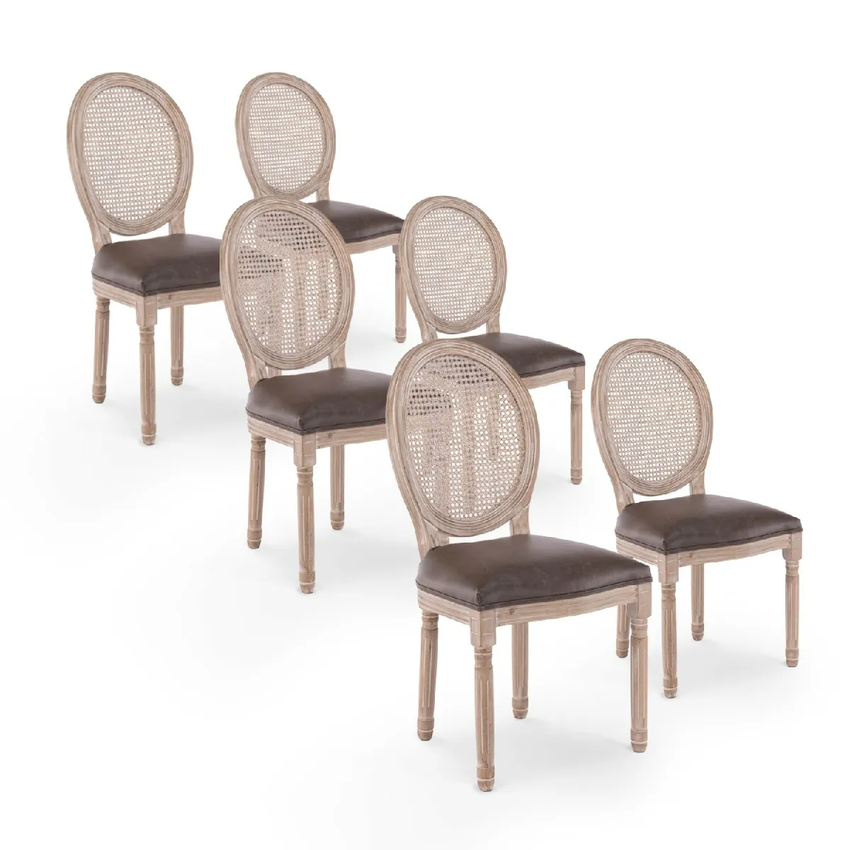 Lot de 6 Chaises Médaillon Louis XVI - Marron