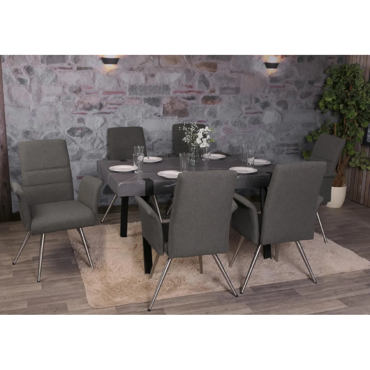 Mendler Gris Lot De 6 Chaises Hwc-G55