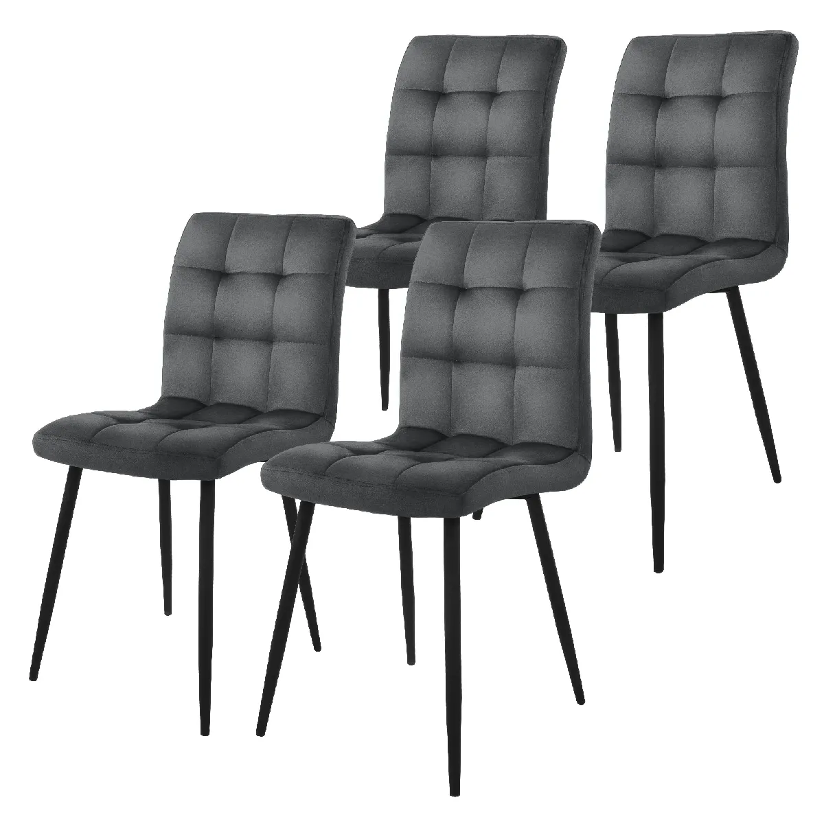 Ml-Design Lot De 4 Chaises Velours Anthracite