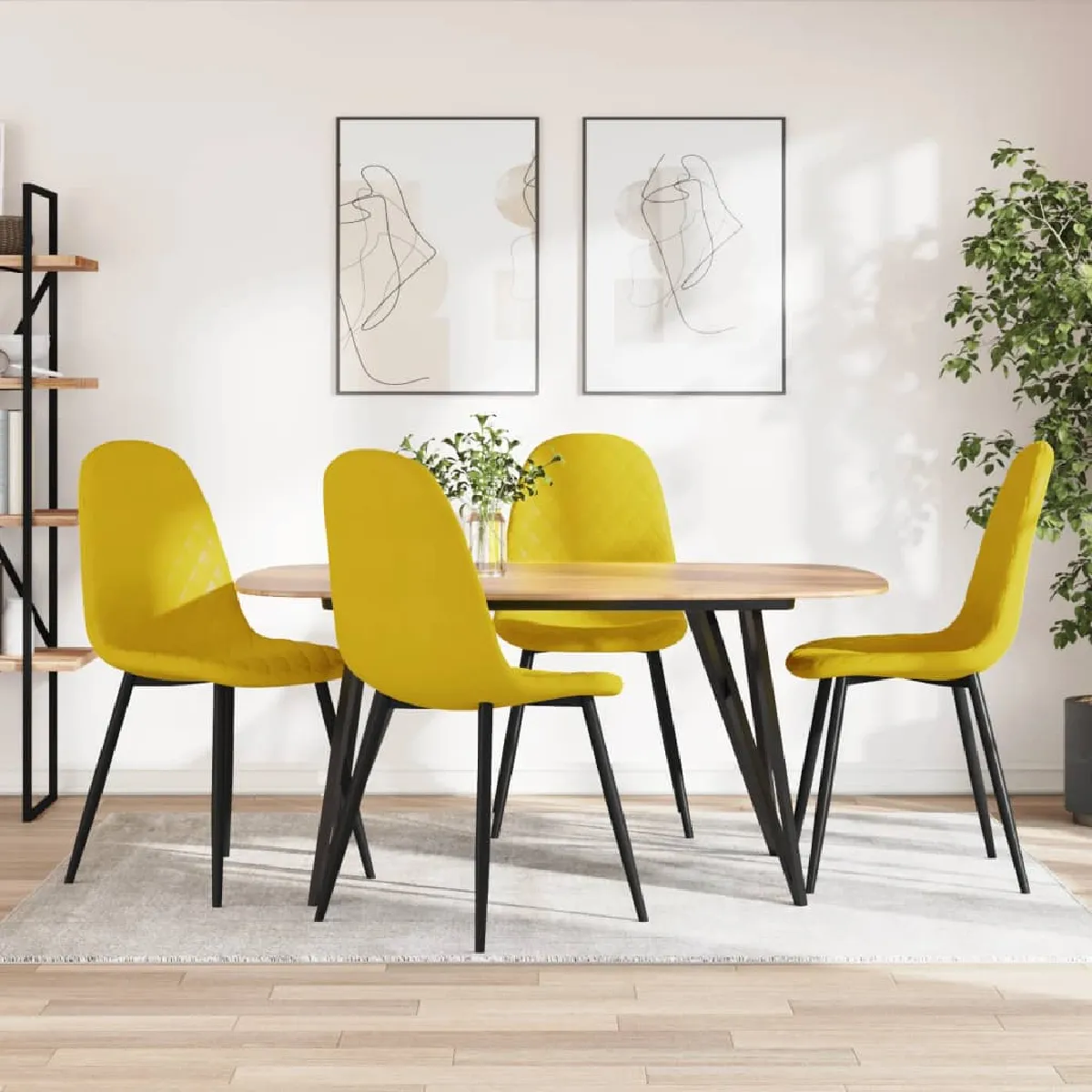 vidaXL Chaises à manger - Lot de 4 - Velours Jaune Moutarde