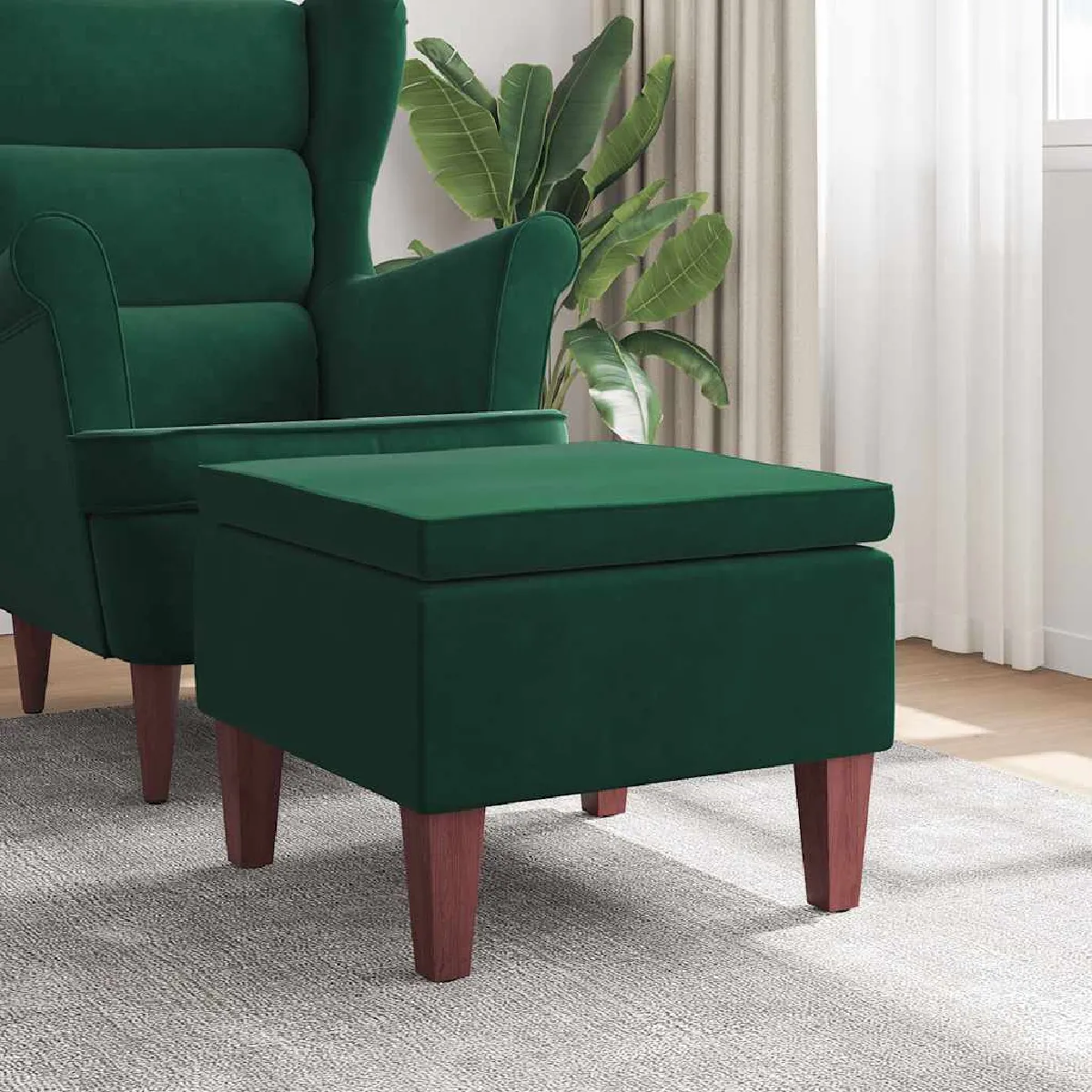 Non Communiqué Vert Vidaxl Tabouret Avec Pieds En Bois Foncé Velours329459 - Image 3
