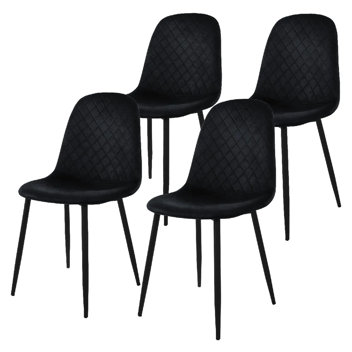 ML-Design Chaises Velours - Noir Lot de 4
