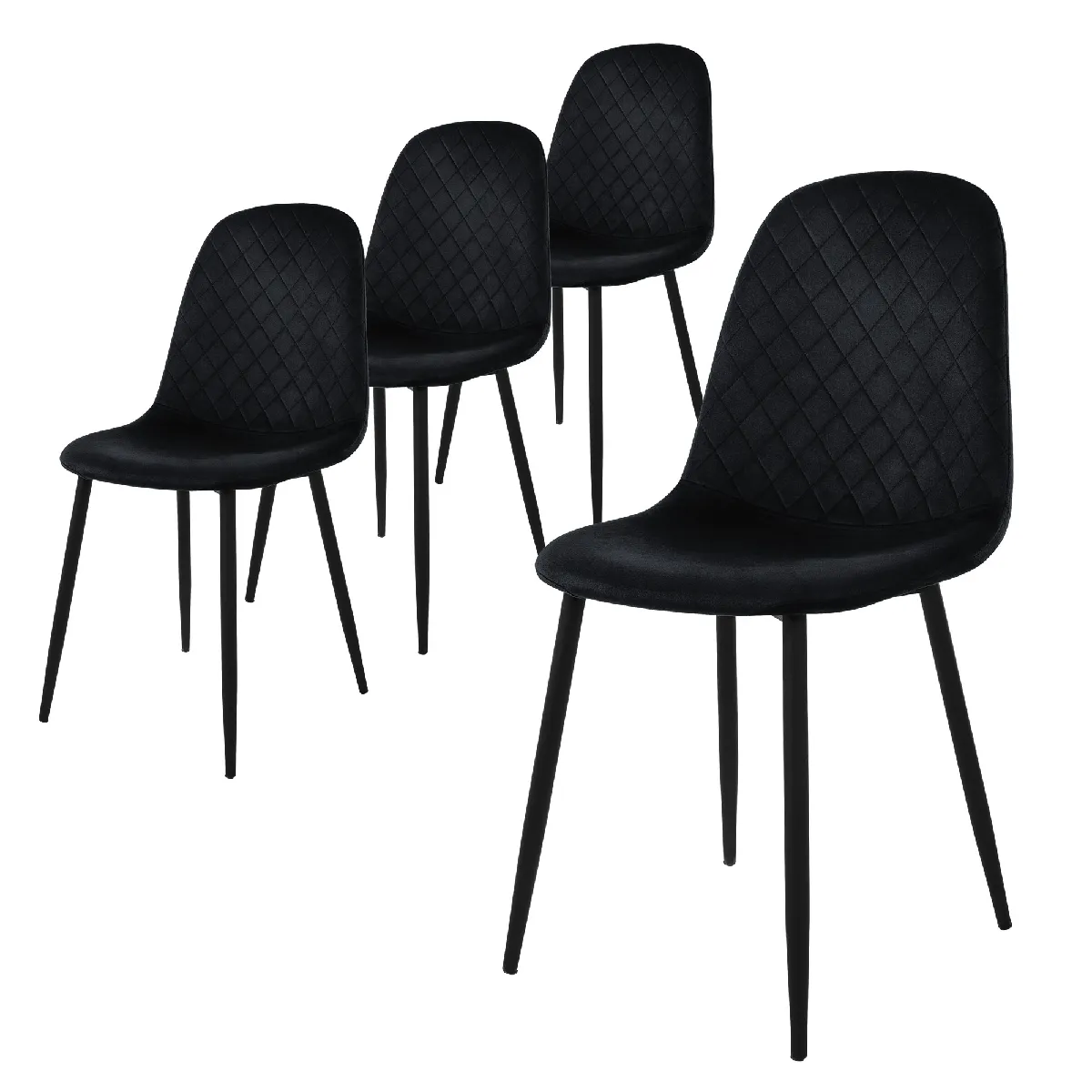 Ml-Design Noir Chaises Velours - Lot De 4