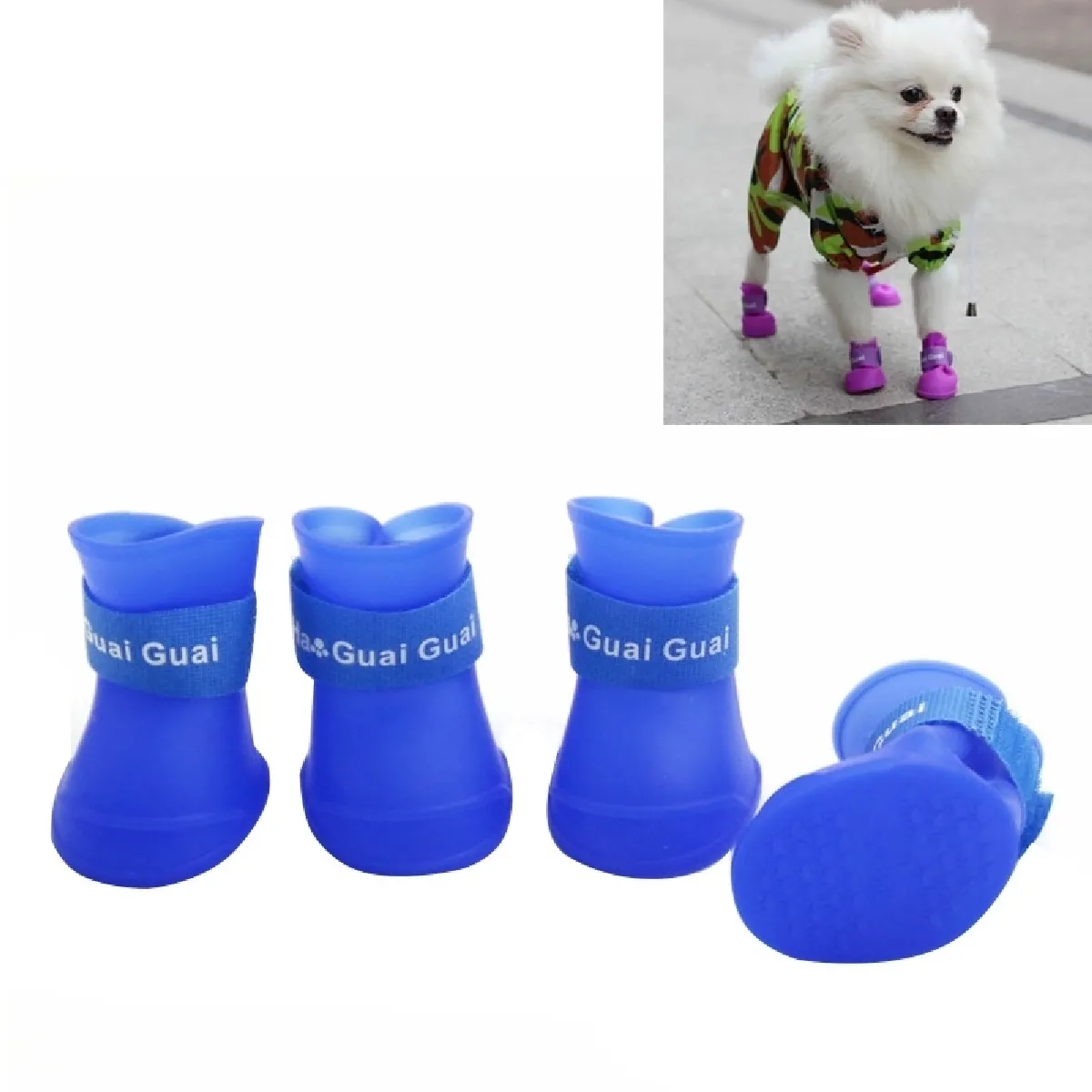 Meilleurs prix pour Belles chaussures chien chiot couleur bleu bonbon caoutchouc bottes imperméables de pluie, L, taille: 5,7 x 4,7 cm