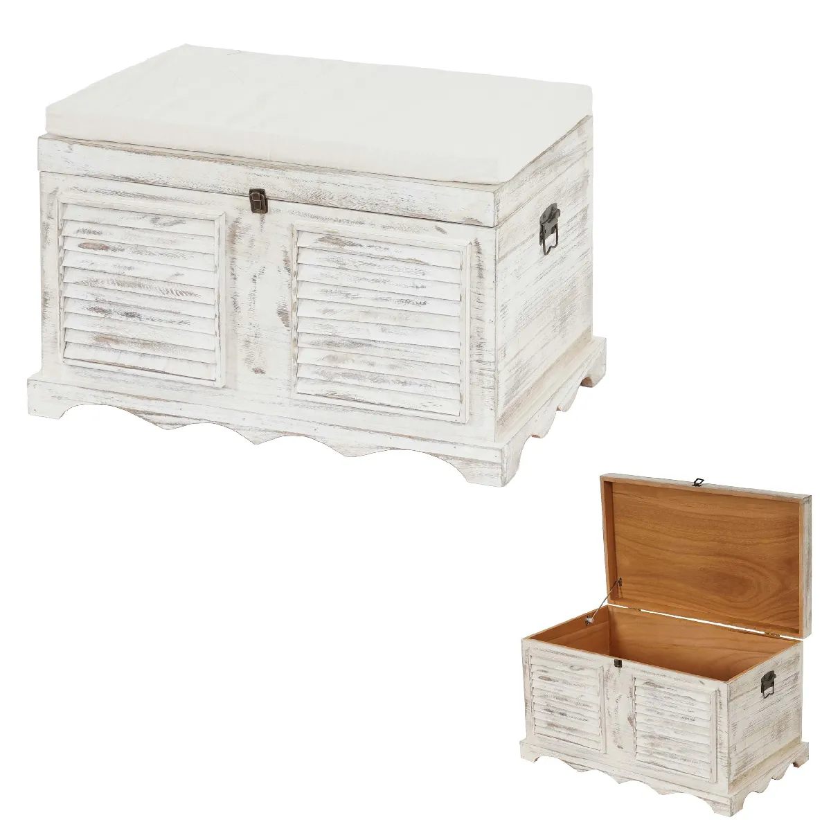 Mendler Blanc Banc Coffre De Rangement