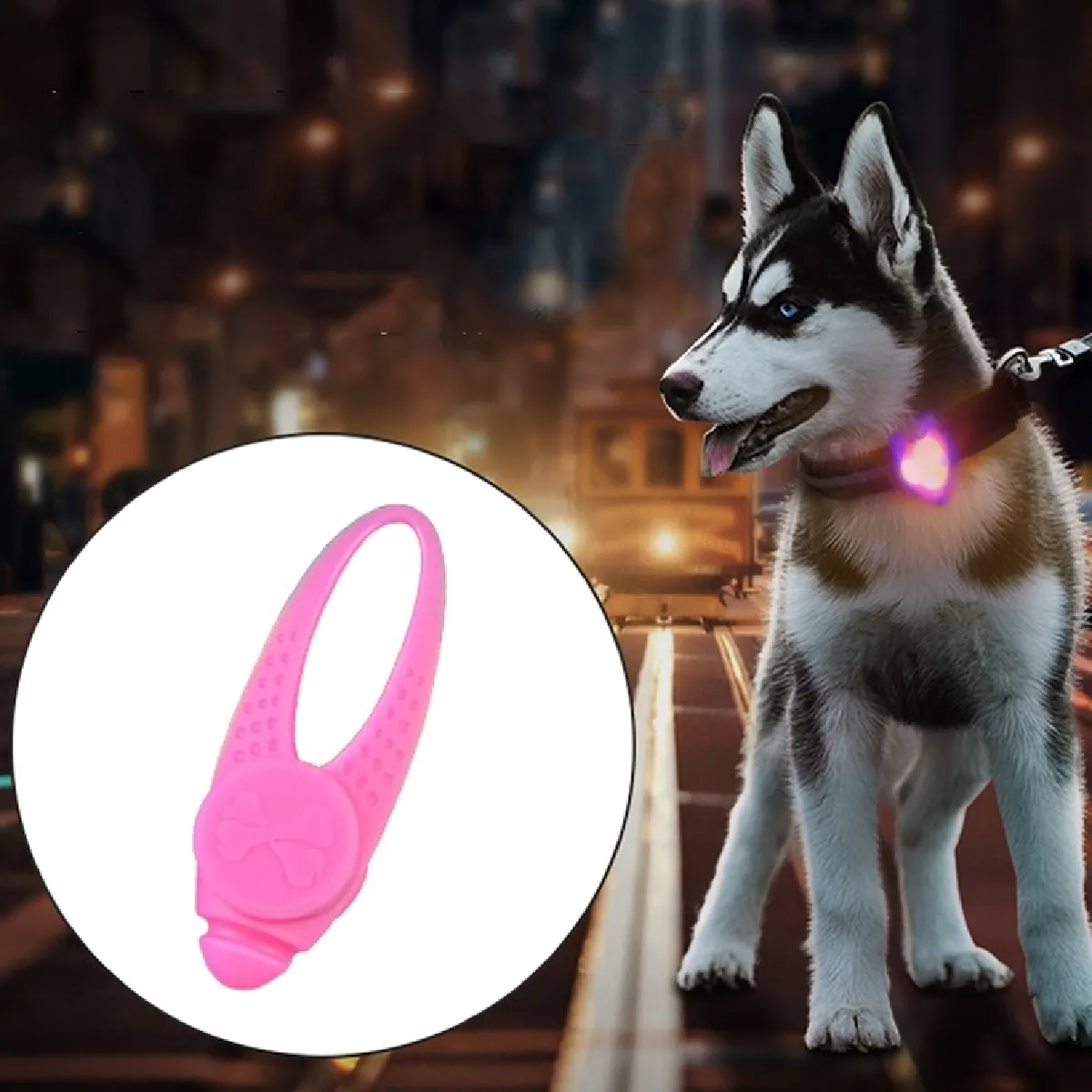 Meilleurs prix pour Pendentif en silicone pour collier de sécurité LED Pet Night Light rose
