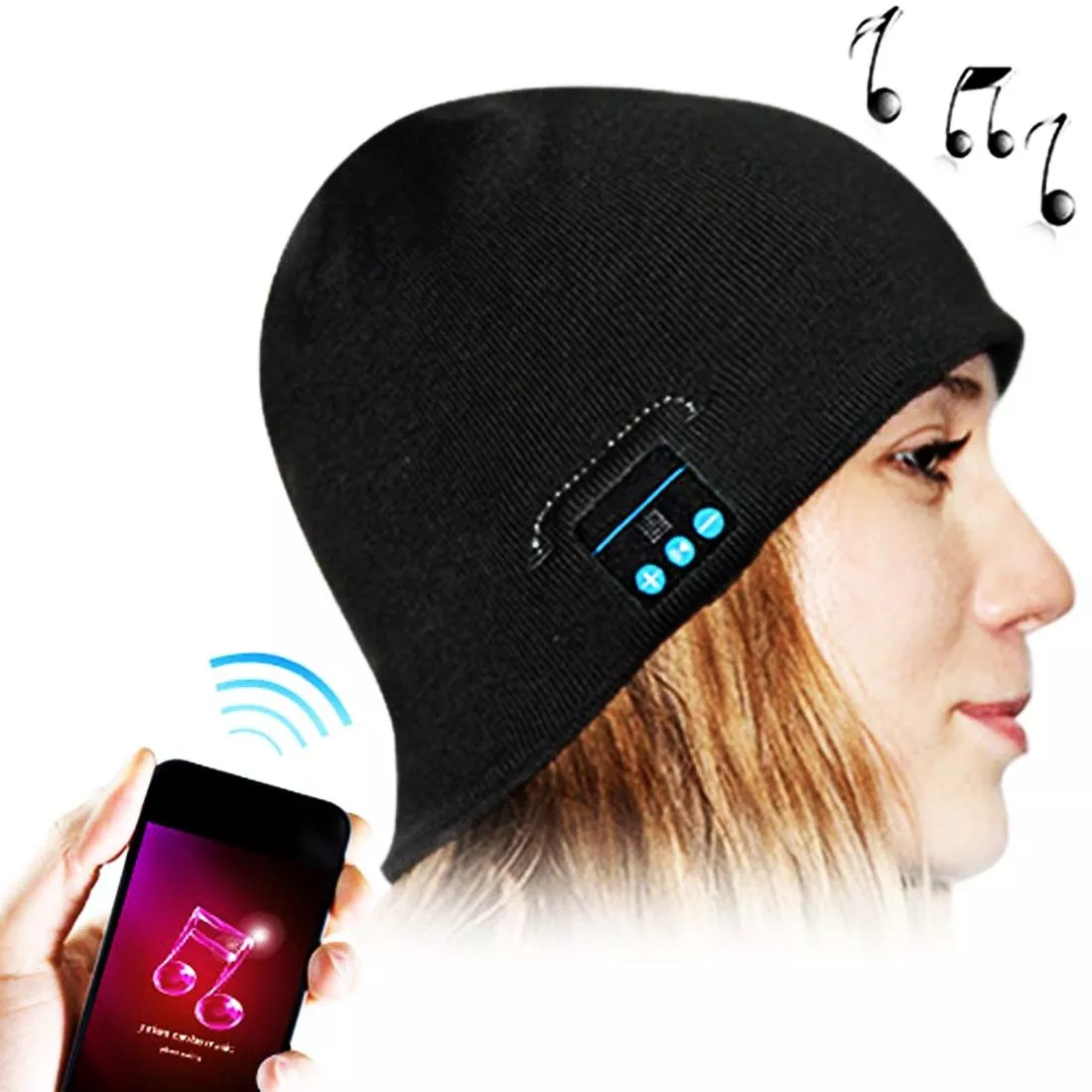 Yonis Bonnet connecté Bluetooth - Noir