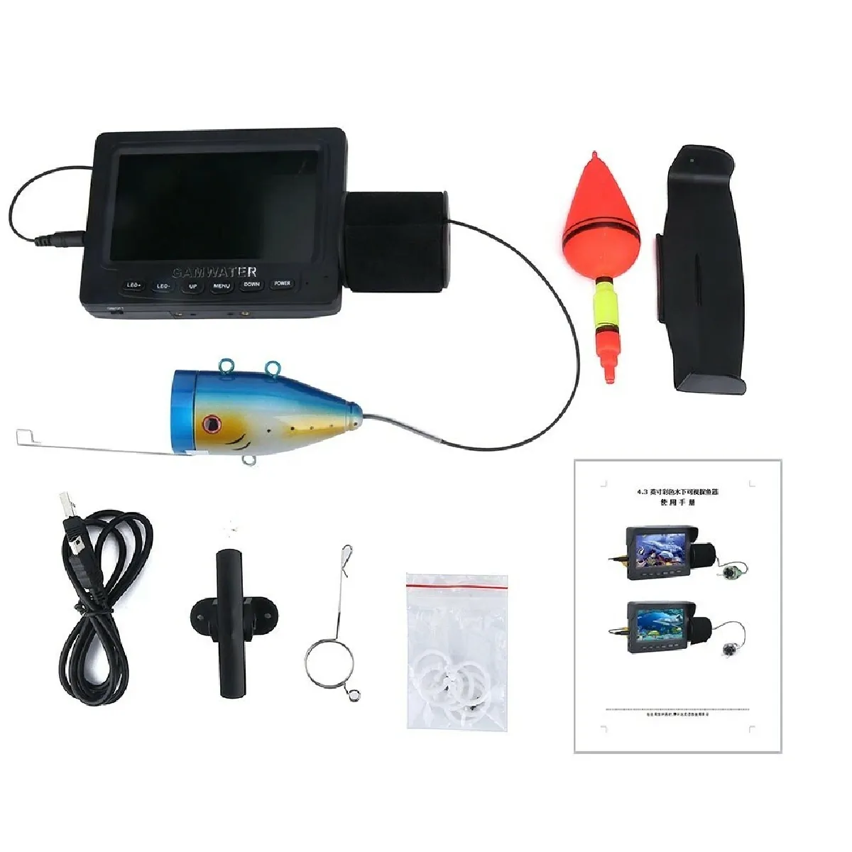 Caméra détecteur de poissons portable, caméra de pêche sous-marine avec écran IPS de 5 pouces, 6 LED IR lumières infrarouges, caméra vidéo de pêche étanche pour glace, rivière et bateau