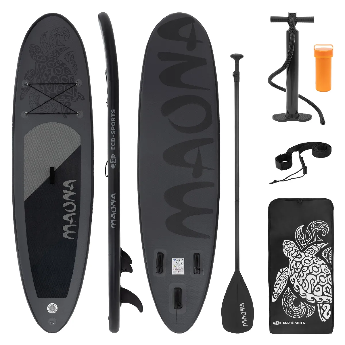 ECD GERMANY Stand up paddle board gonflable Maona avec pompe &aacute; air pagaie noir 120kg 308cm