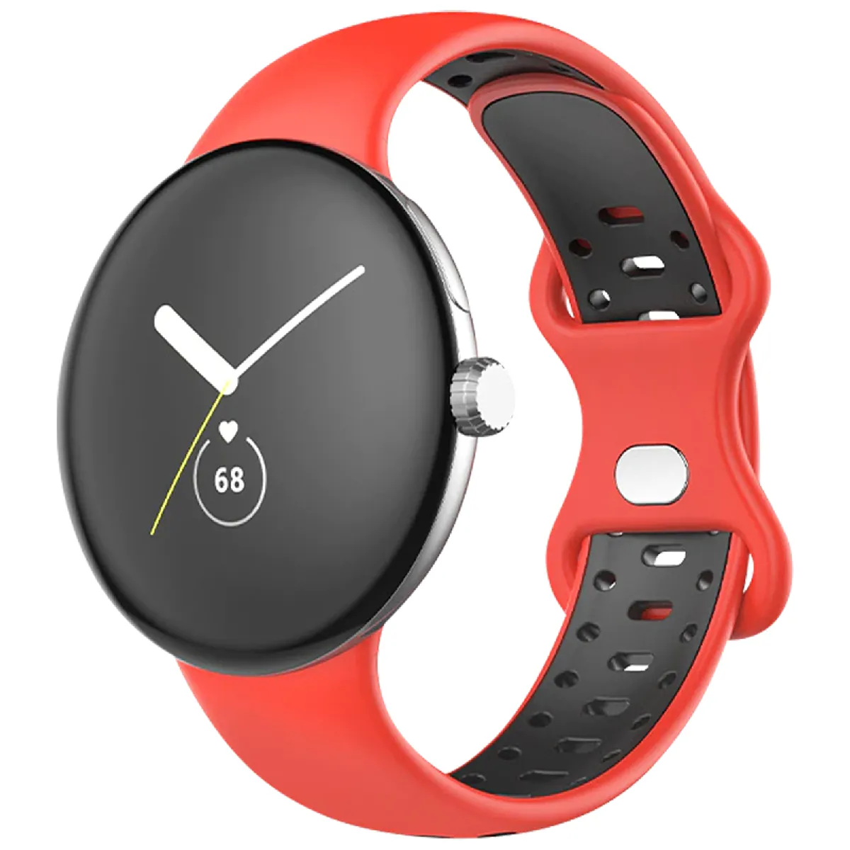 Avizar Rouge/Noir Bracelet Pour Google Pixel Watch Silicone Bicolore Souple Et