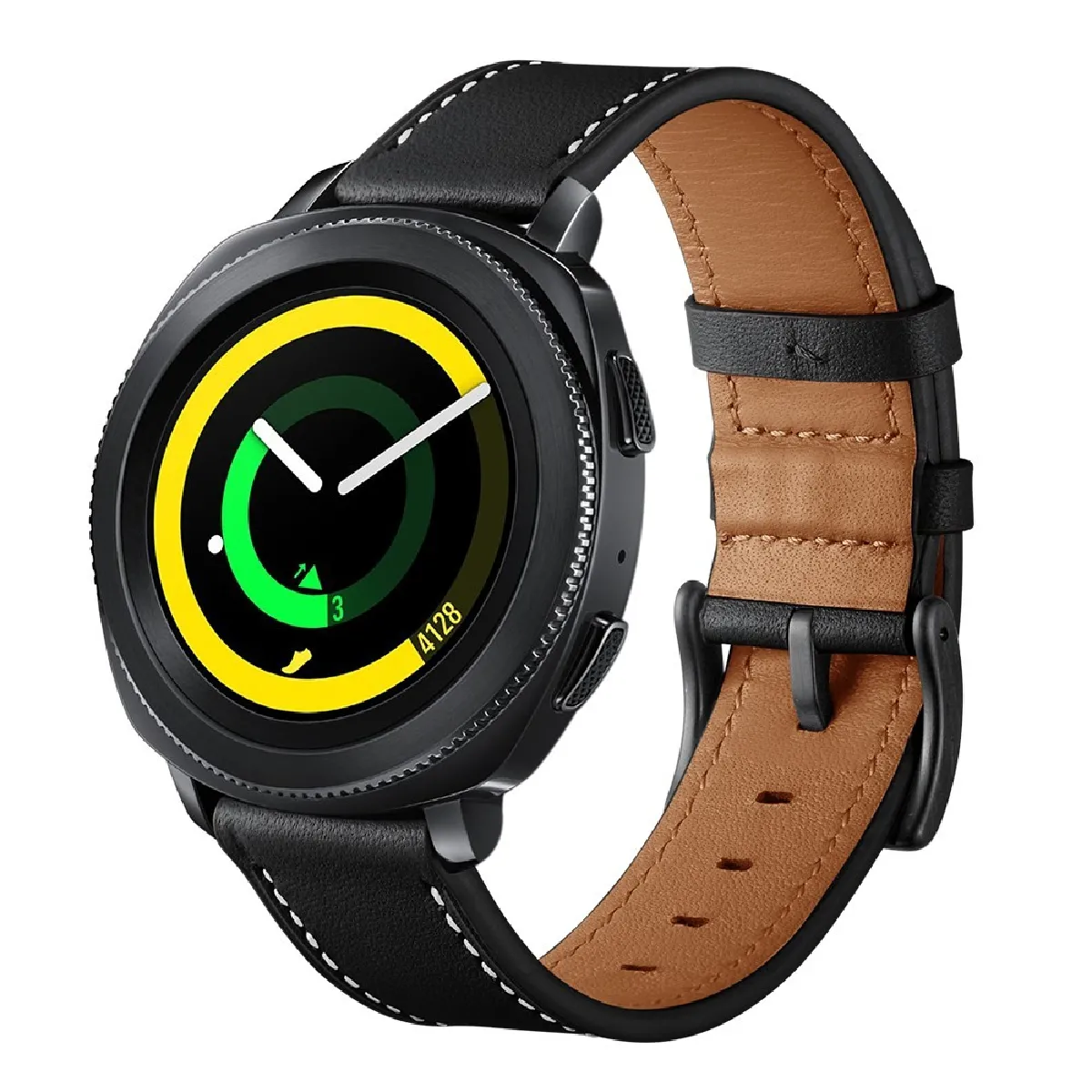 Générique Noir Bracelet De Montre En Cuir Véritable Pour Samsung Gear Sport - 20 Mm