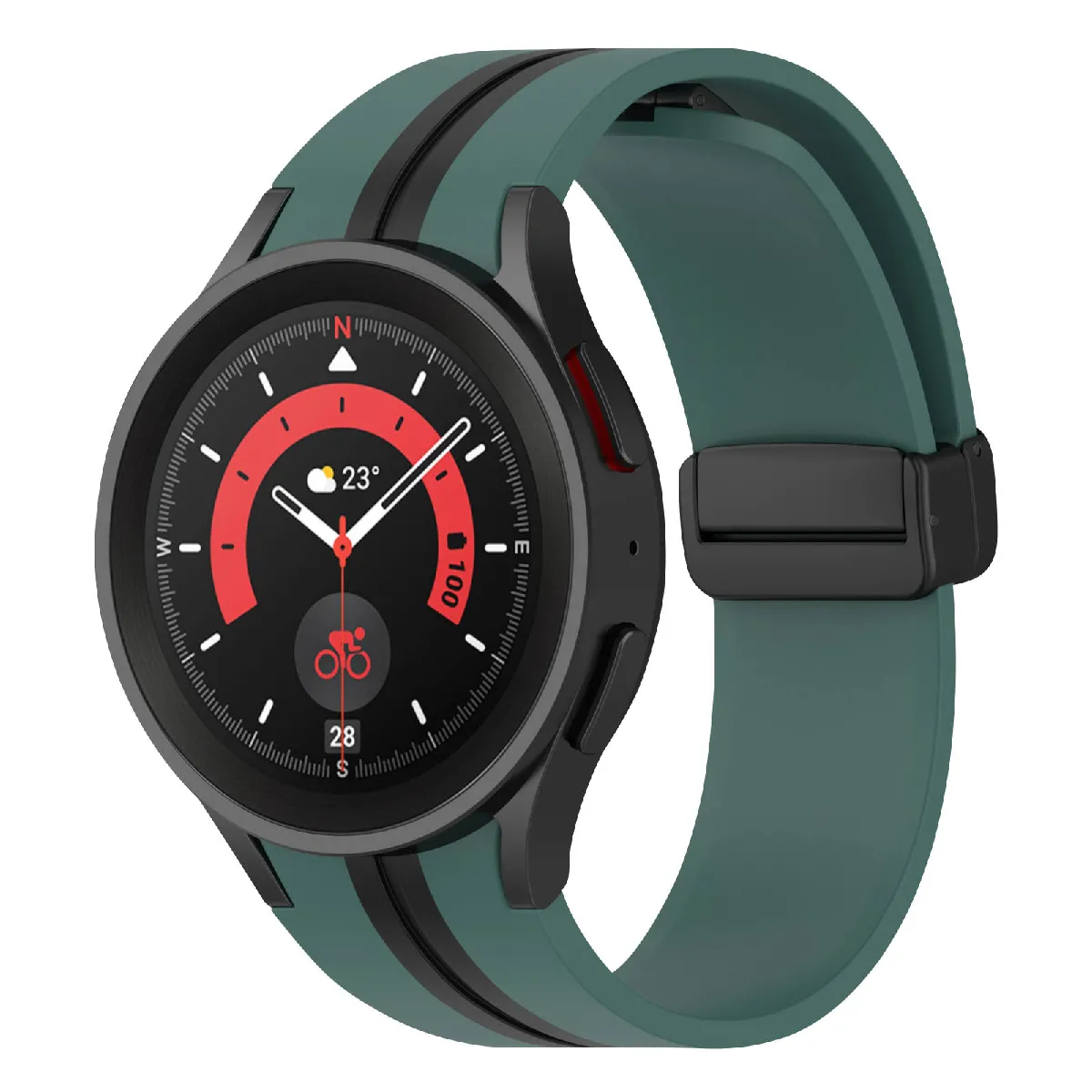 Avizar Vert/Noir Bracelet Pour Galaxy Watch 5 / 5 Pro / 4 Silicone Souple Bicolore