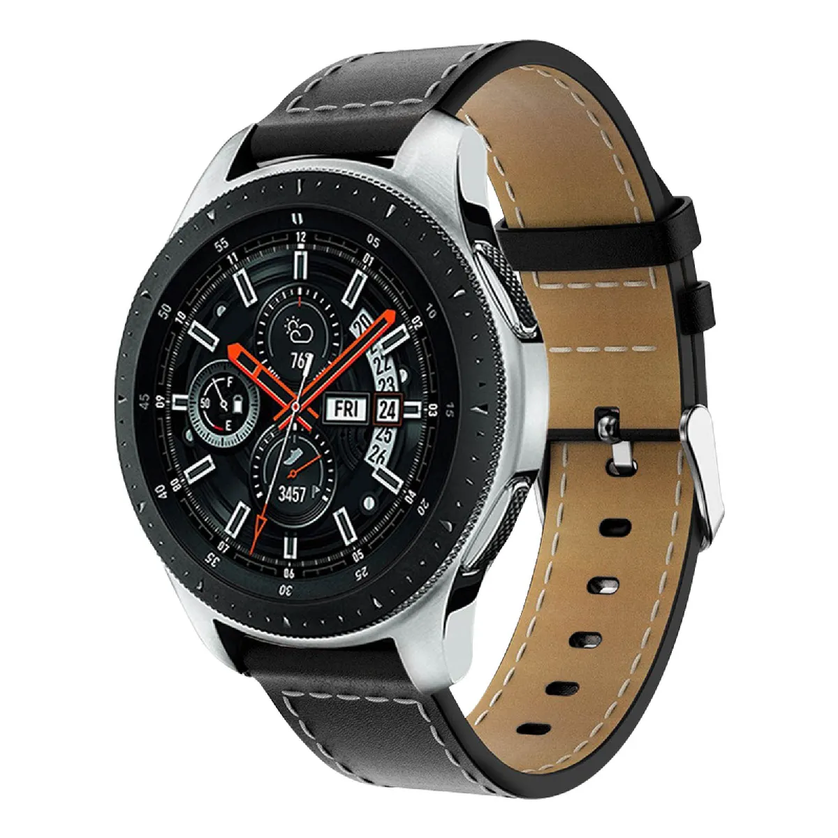 Avizar Noir Bracelet Samsung Galaxy Watch 46 Mm Cuir Véritable Lisse
