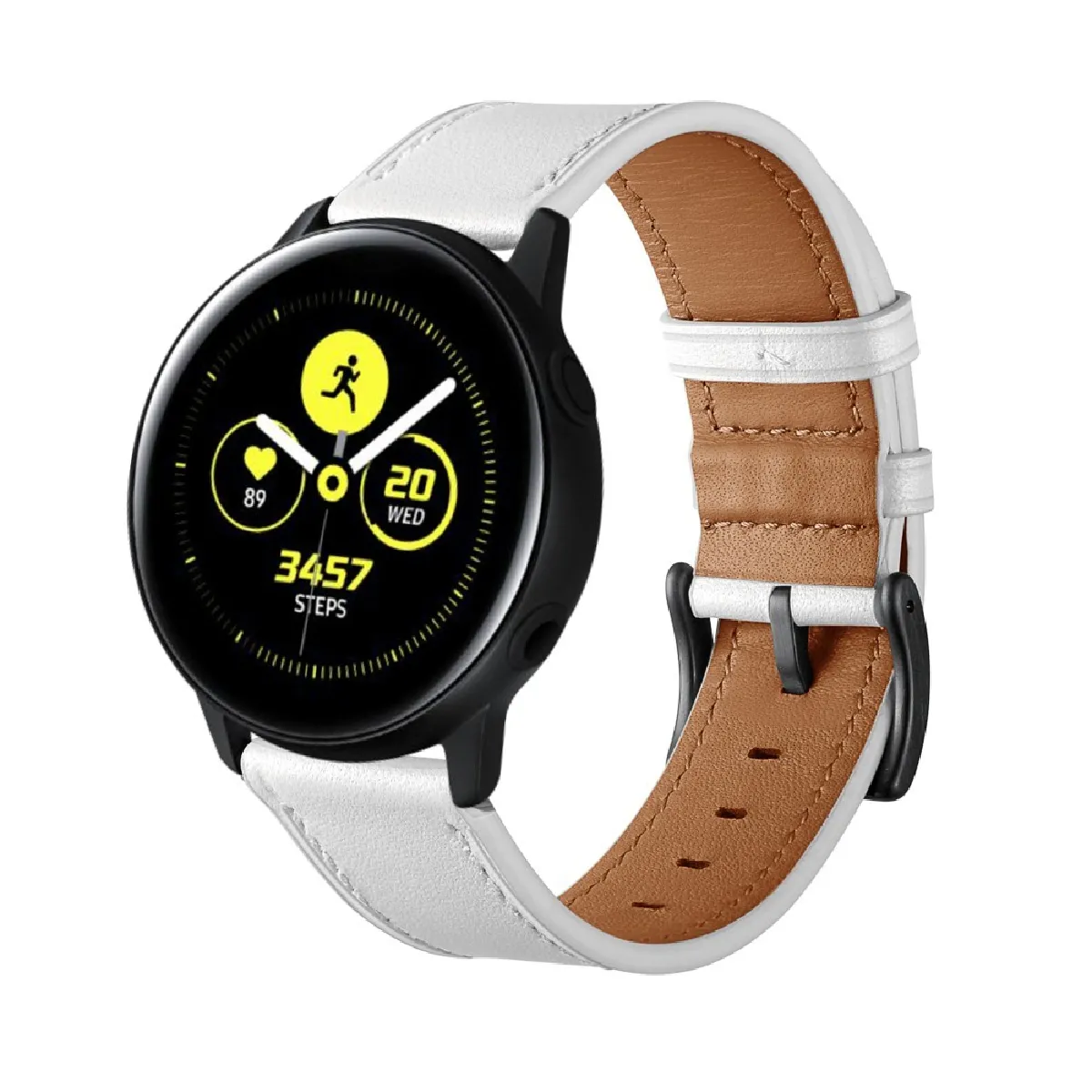 Générique Blanc Bracelet En Cuir Véritable Pour Samsung Galaxy Watch Active1 - 40/44 Mm