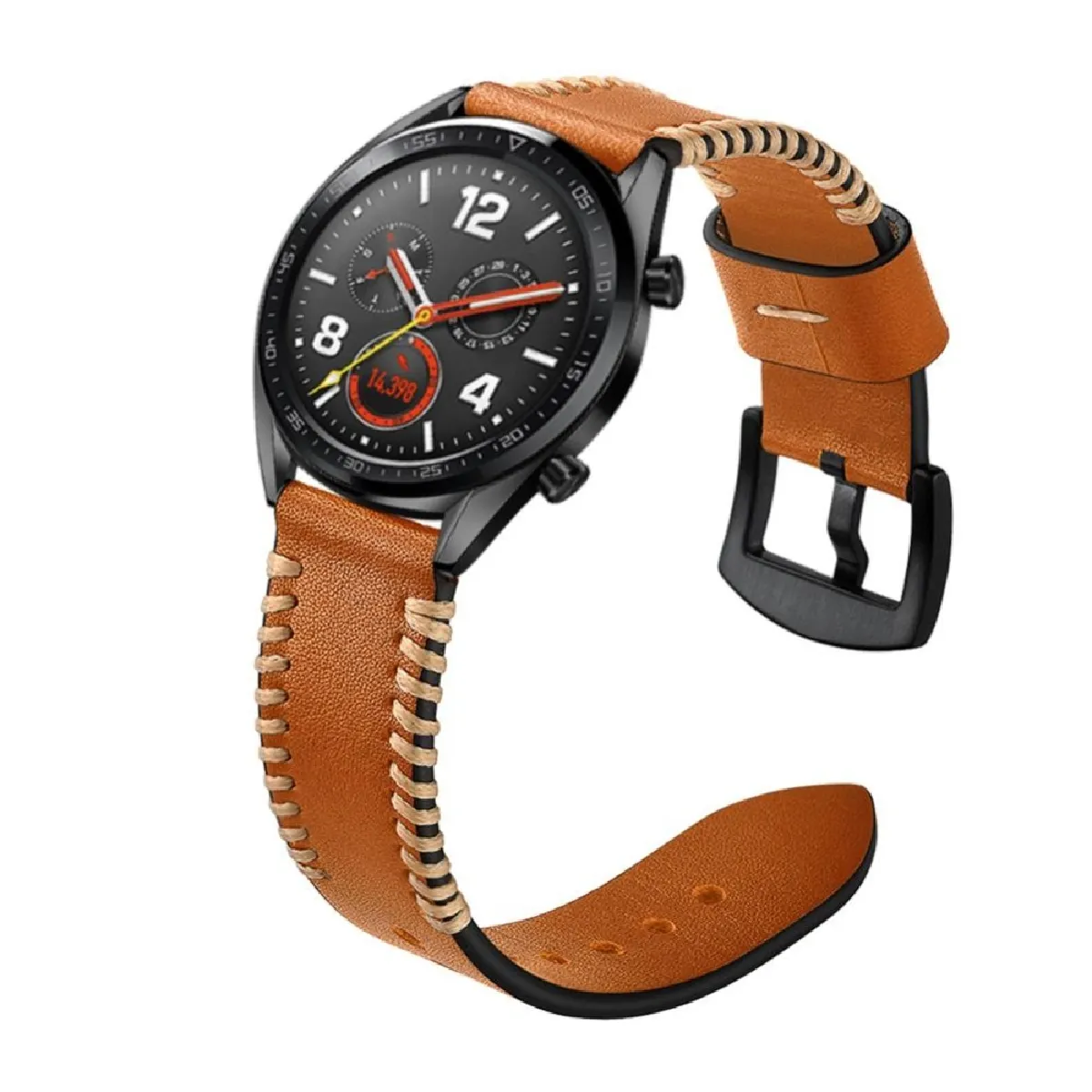 Générique Marron Bracelet De Montre En Cuir Véritable Pour Huawei Watch Gt - 22 Mm