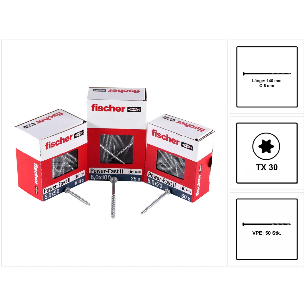 FISCHER Vis bois aggloméré 6,0x140 mm - 50 pièces