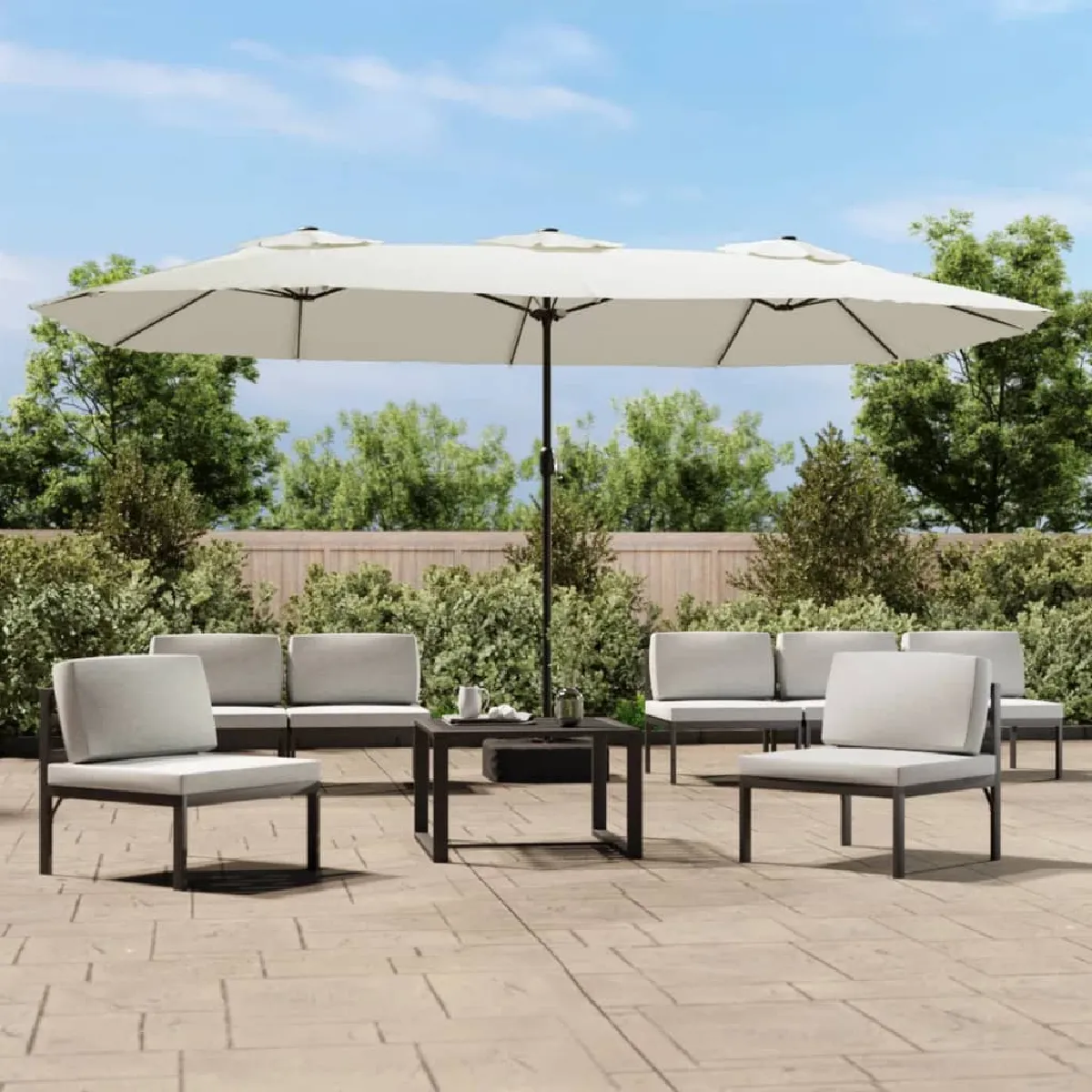 vidaXL Parasol de jardin avec LED 449x245 cm sable