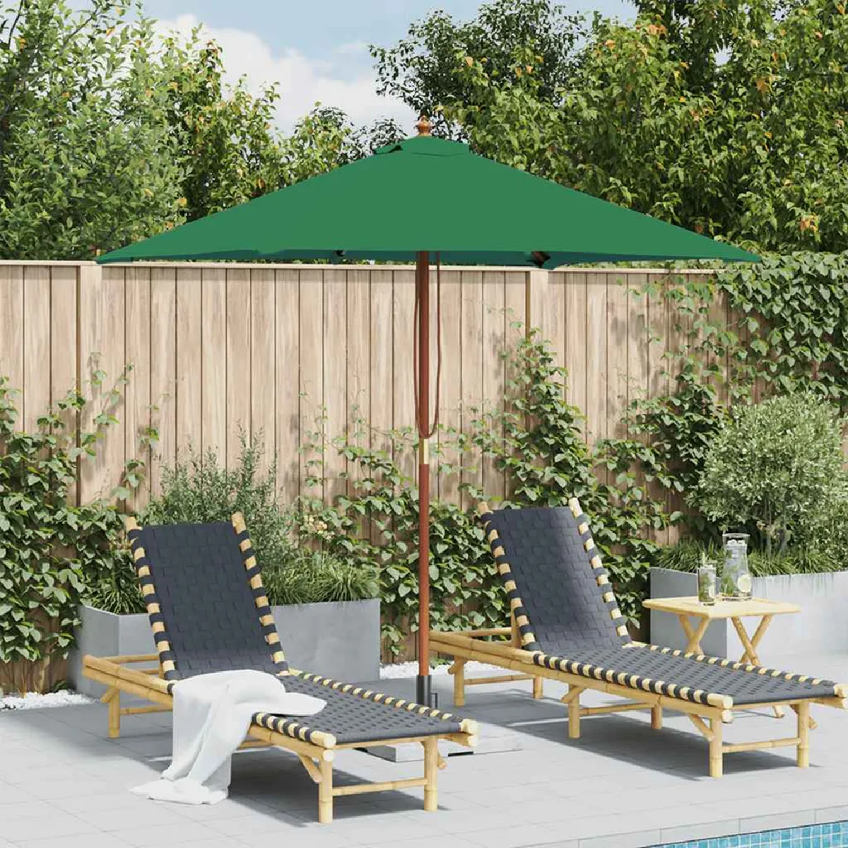 VidaXL Parasol extérieur mât bois 150x200 cm