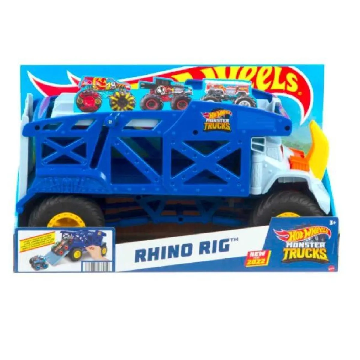Hot Wheels Monster Trucks Camion Rhino Transporteur pour 12 Monster Trucks Ou 32 Voitures À ’échelle 164 avec Rampe De Lancement Jouet Enfant Dès HFB13 - vue 7