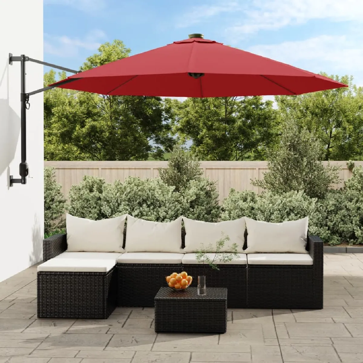 Vidaxl Parasol mural avec LED - Rouge vif 290 cm