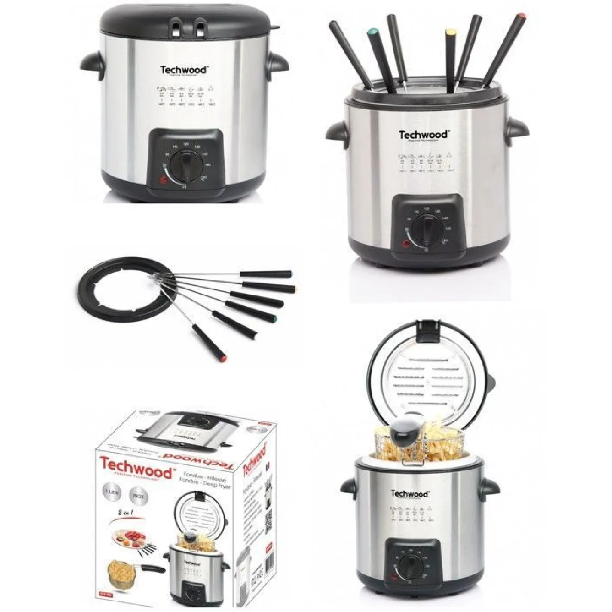 Techwood Friteuse et appareil fondue 2 en 1