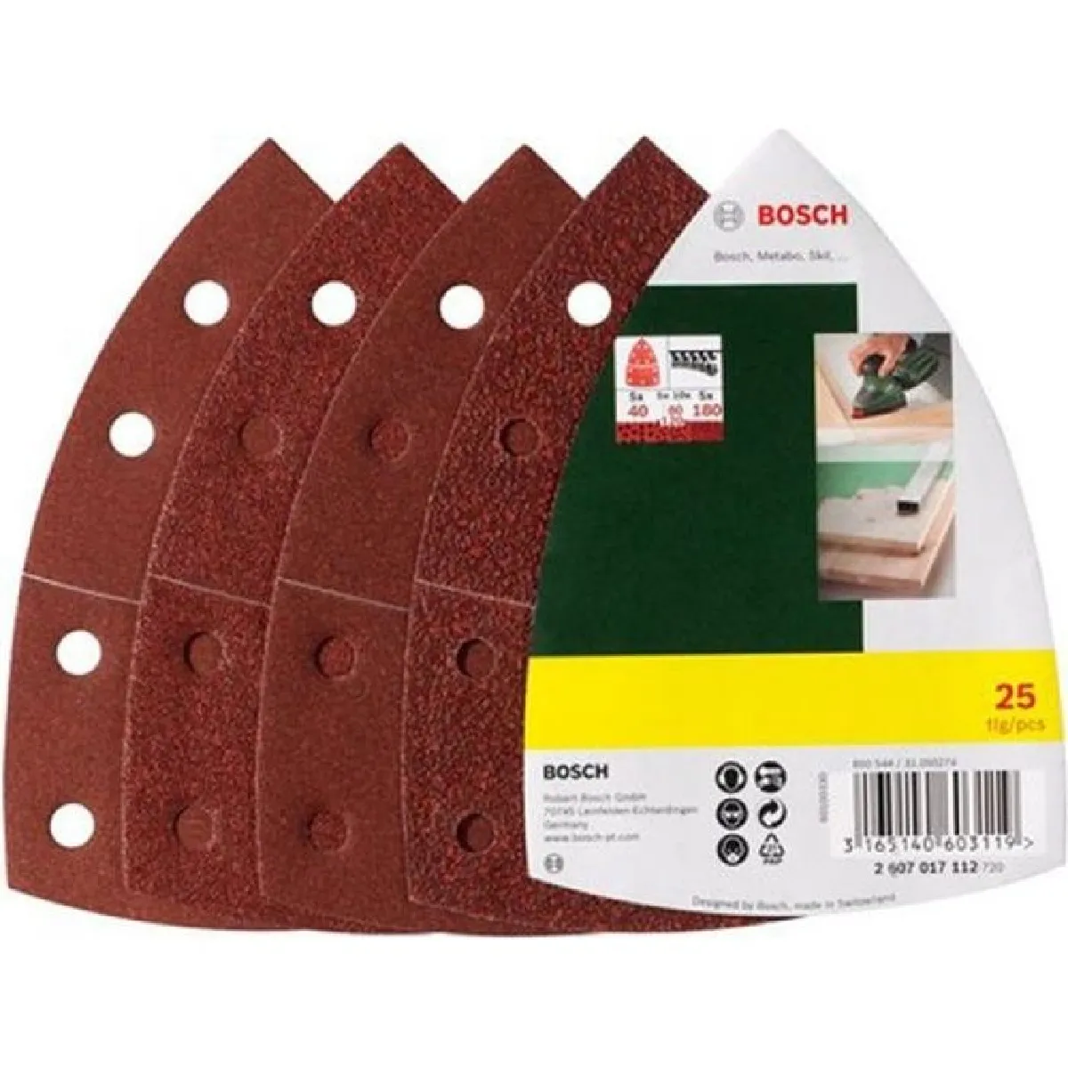Assortiment de 25 disques abrasifs Bosch Pour Ponceuses Grain 4080120180 - vue 2