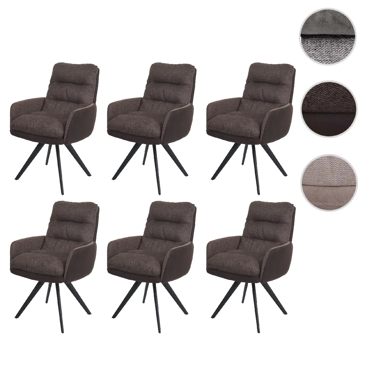 Mendler Lot De 6 Chaises Pivotantes - Brun Foncé