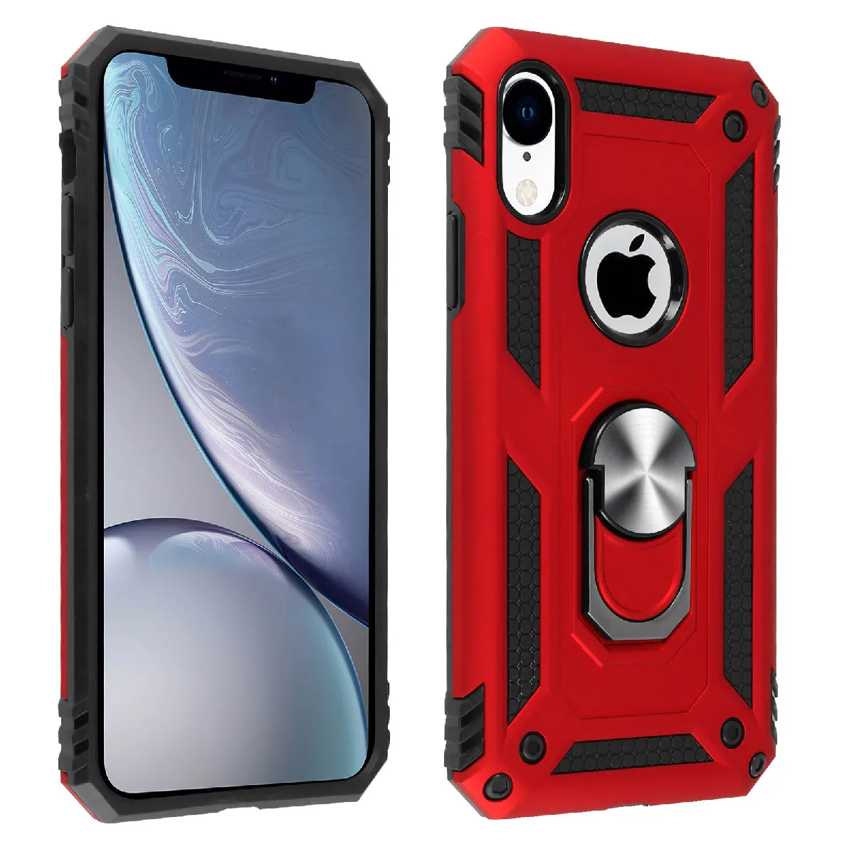 Avizar Rouge Coque Pour Iphone Xr Bi Matière Rigide Souple Bague Support Vidéo