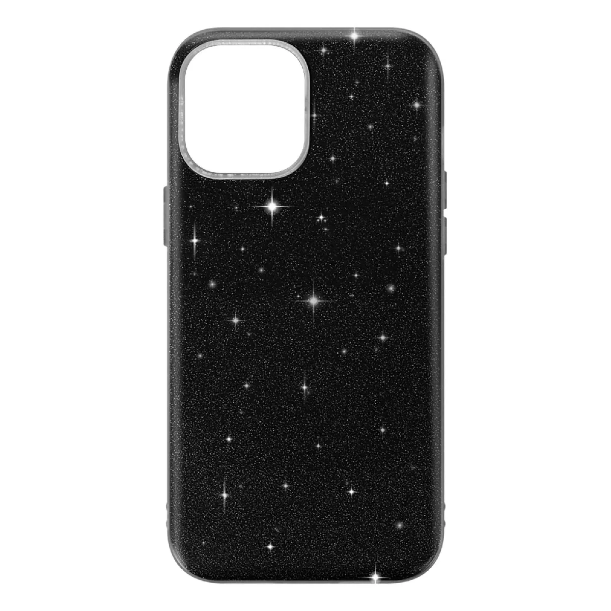 Avizar Noir Coque Pour Iphone 12 / 12 Pro Paillette Amovible Silicone Semi-Rigide
