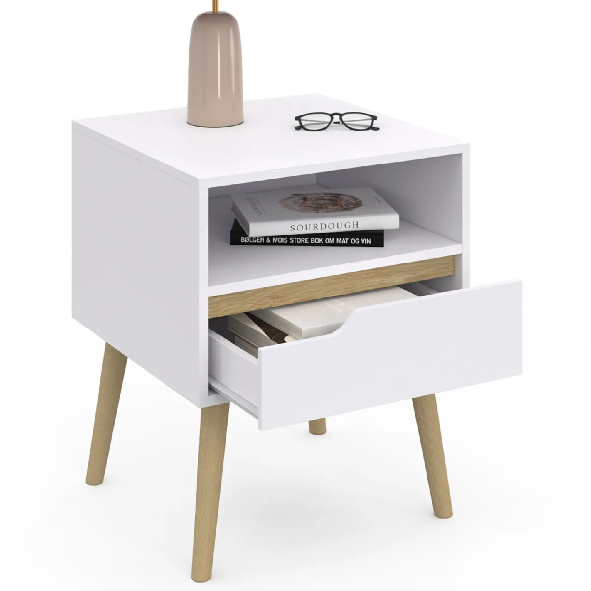 Table Chevet Lot De 2 Tables De Chevet HAWKINS 1 Tiroir Avec Tablette Bois Foncu00e9 Design Industriel Table De Nuit