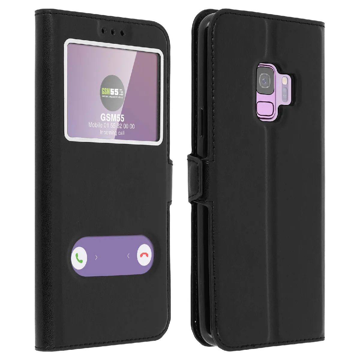 Avizar Noir Housse Pour Samsung Galaxy S9 Étui Double Fenêtre Coque Silicone Gel