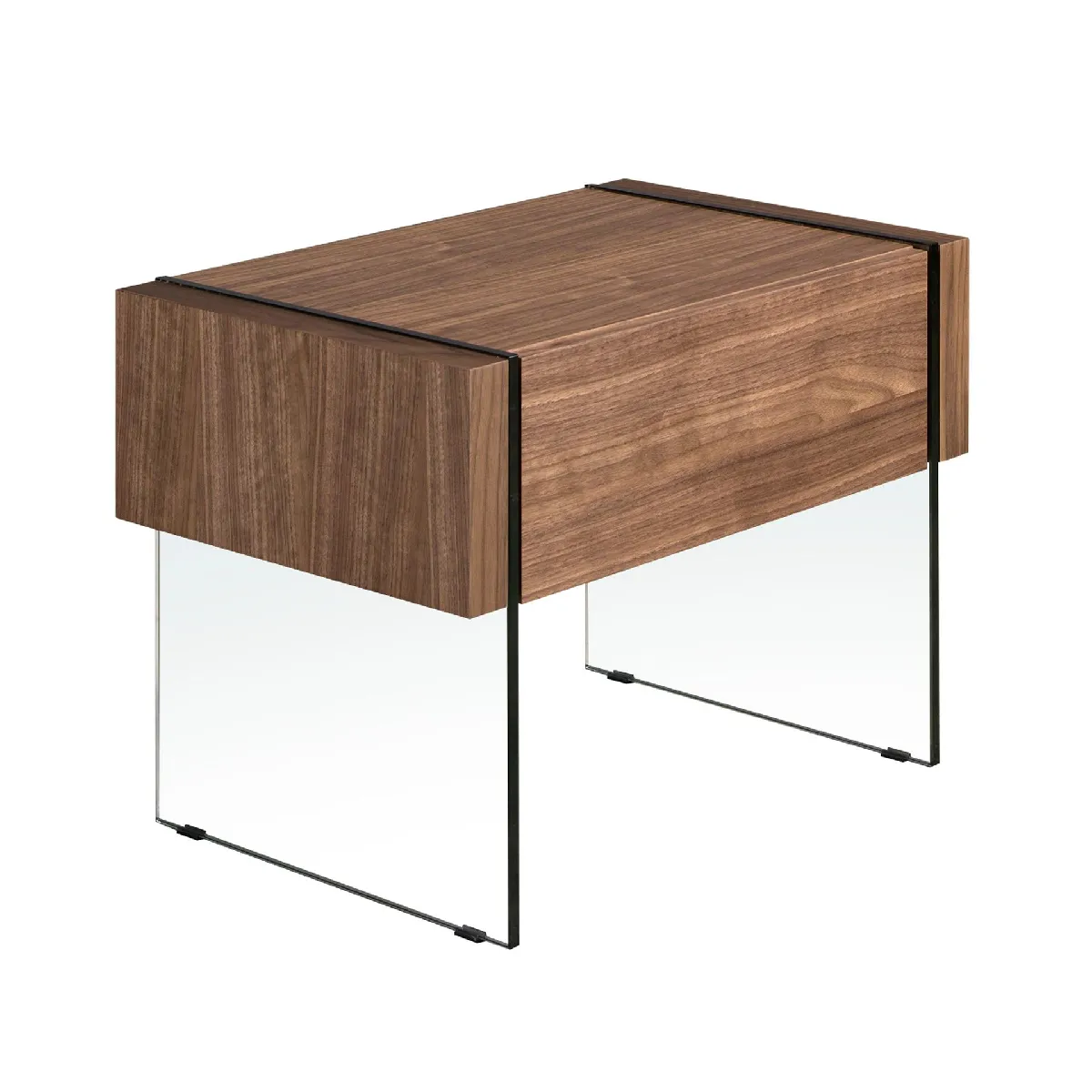 Meuble de chevet en noyer et verre trempé