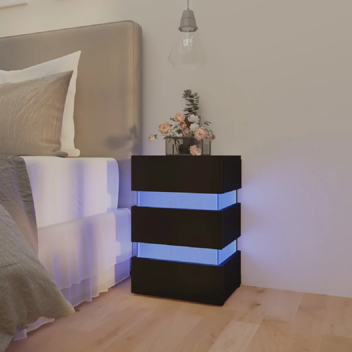 Vidaxl Noir Table De Chevet Led