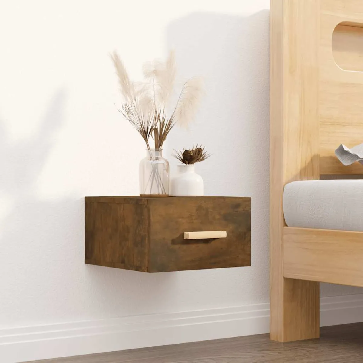 vidaXL Table de chevet murale Chêne Fumé - vue 1