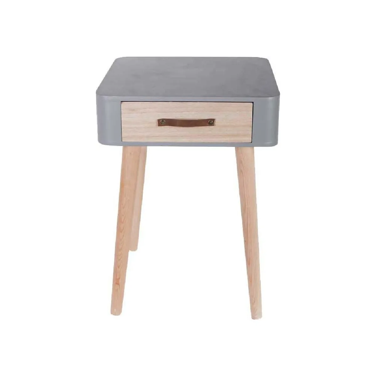 Chevet scandinave avec tiroir et poign&eacute;e en polyur&eacute;thane gris.