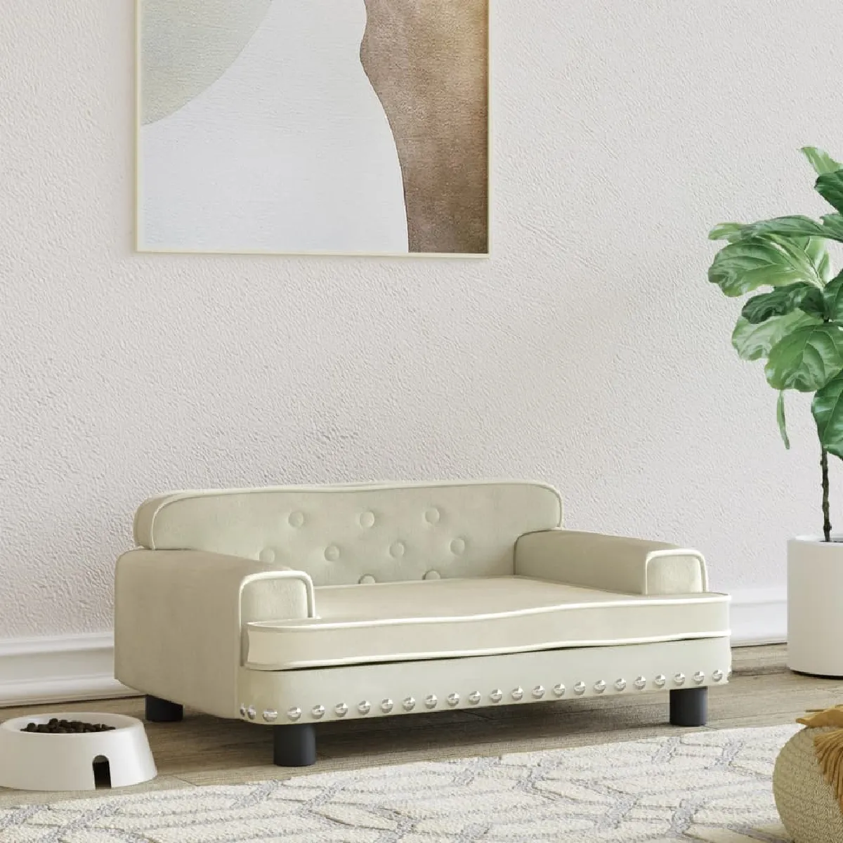 vidaXL Lit pour chien Crème Similicuir - vue 2