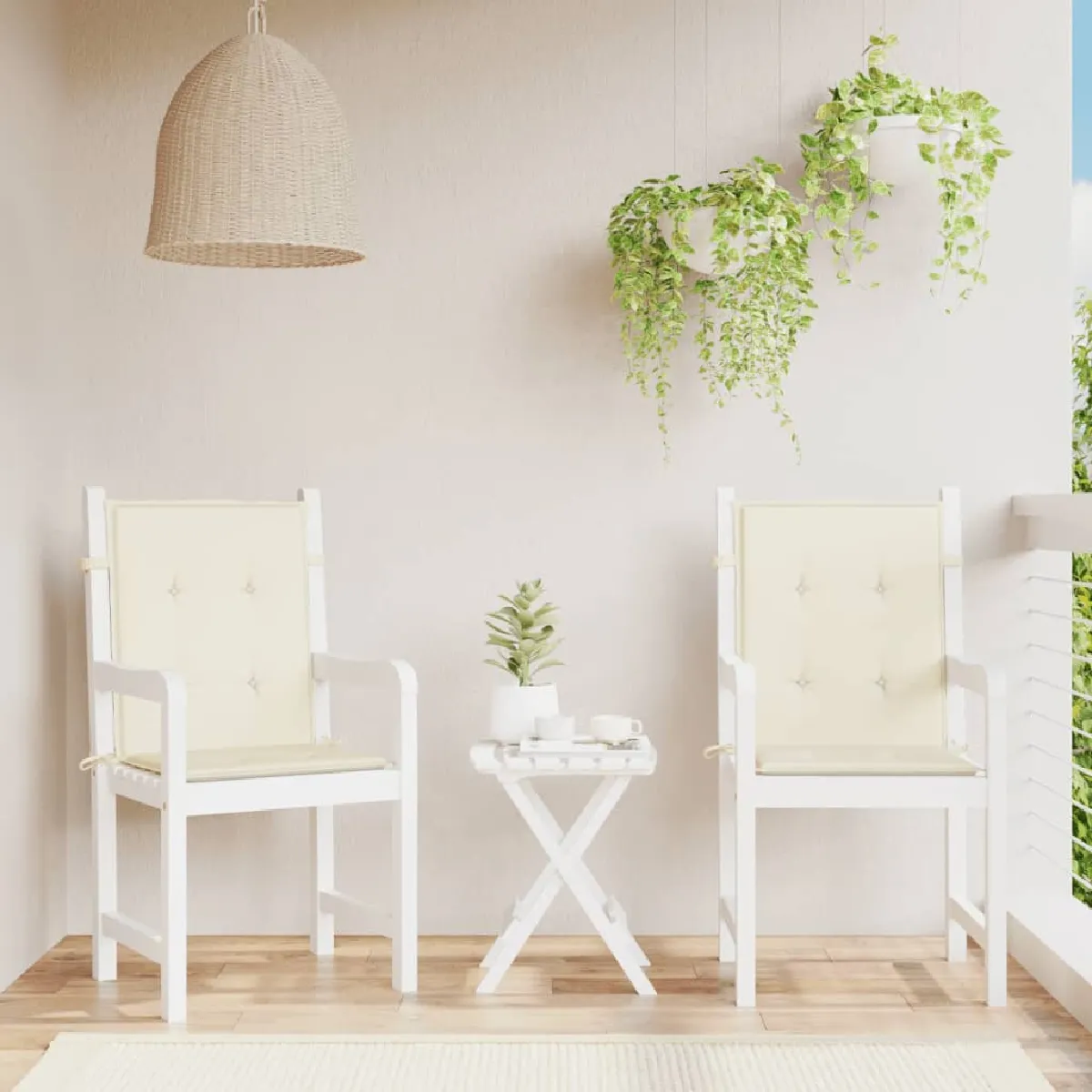 vidaXL Coussins de chaise de jardin à dossier bas lot de 2 crème 47552 - vue 2