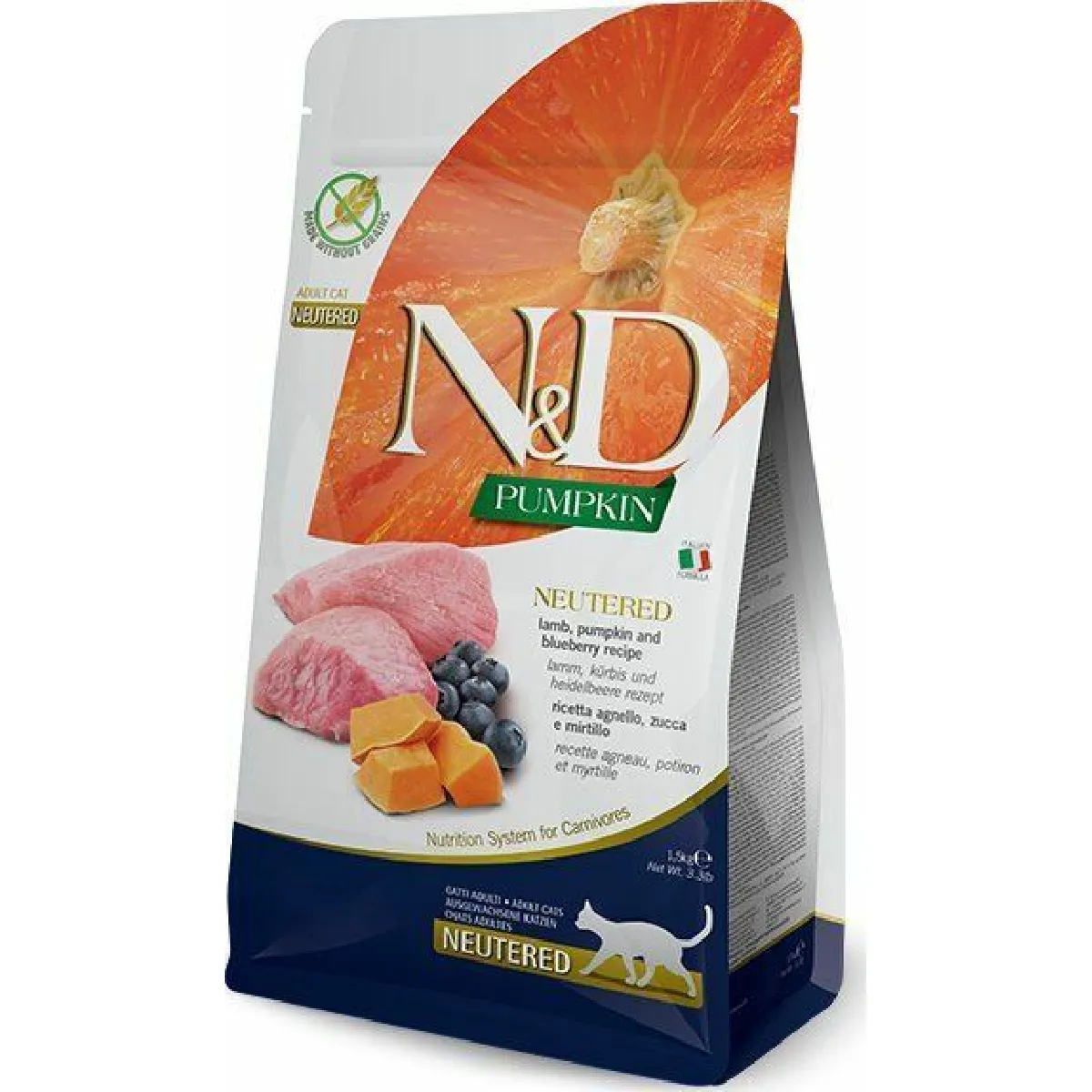 Comparer les prix de N&D Pumpkin Cat Lamb & Blueberry NEUTERED Adult 300 GR