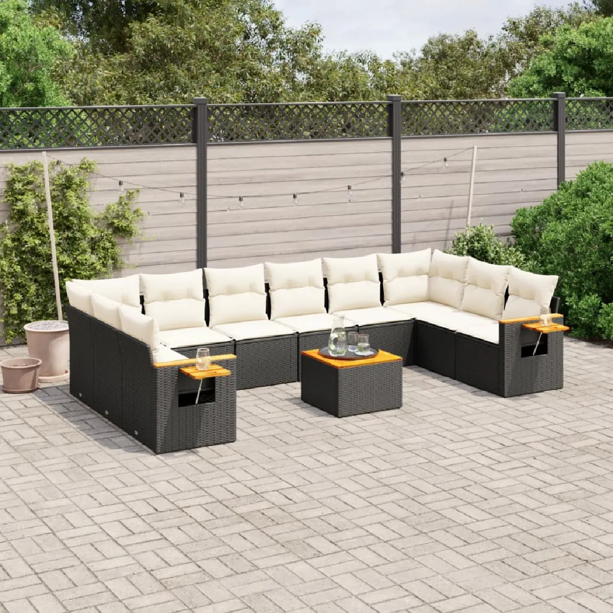 Vidaxl Noir Salon De Jardin Modulable Rotin 3 Pieces 10 Personnes - Image 3