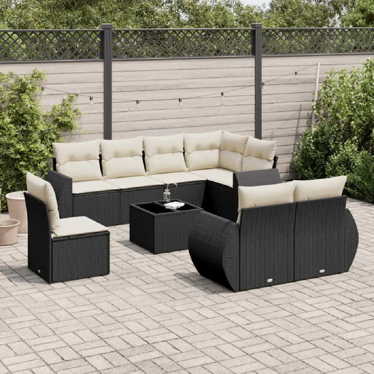 Non Communiqué Noir Salon De Jardin Modulable Vidaxl Resine Tressee 9 Pieces 62 X 71 X 69 Cm 8 Personnes - Image 3
