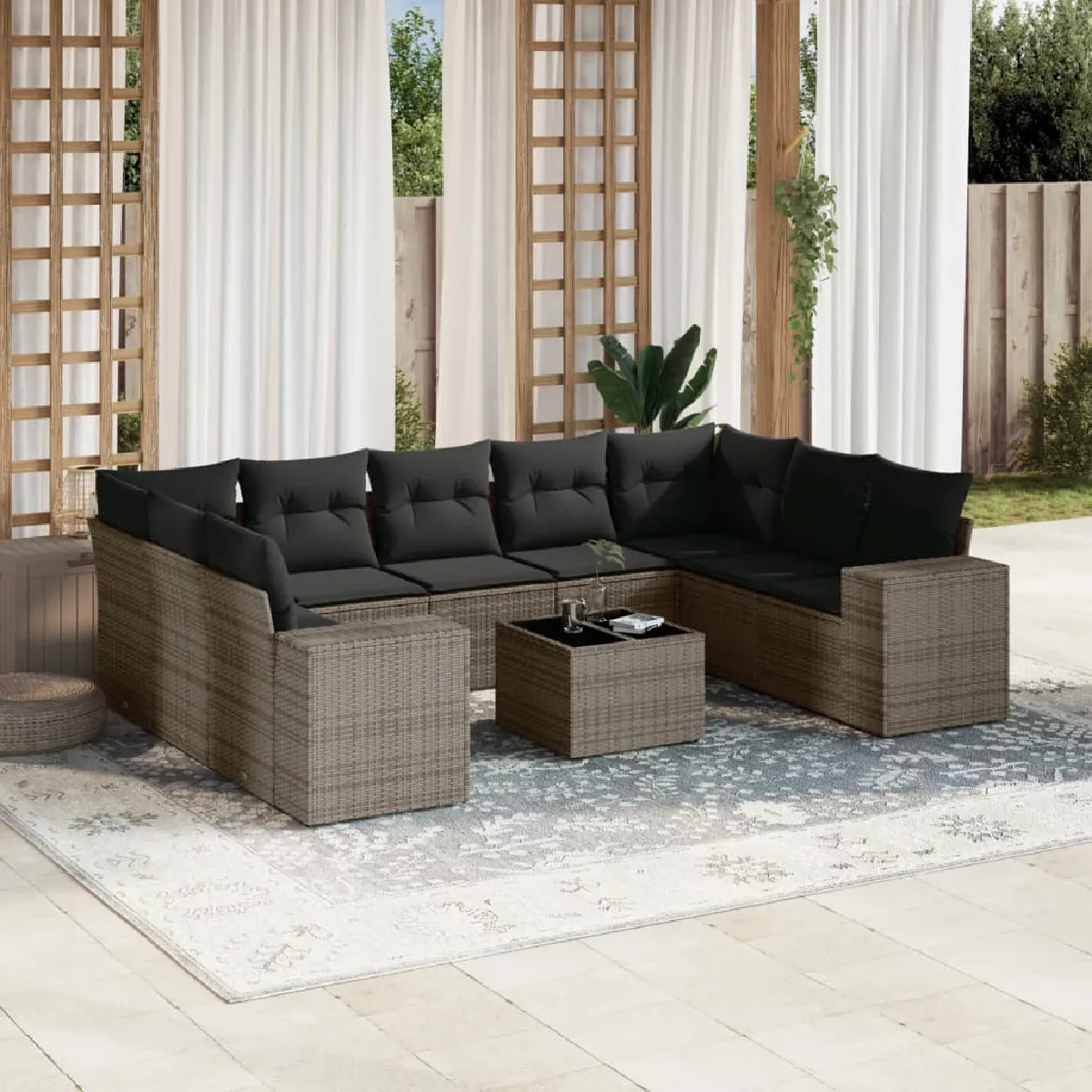 vidaXL - Salon de Jardin - 10 Pièces - Gris - Image 3