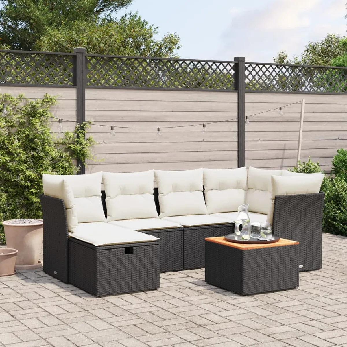 Vidaxl Noir Salon De Jardin 7 Pcs