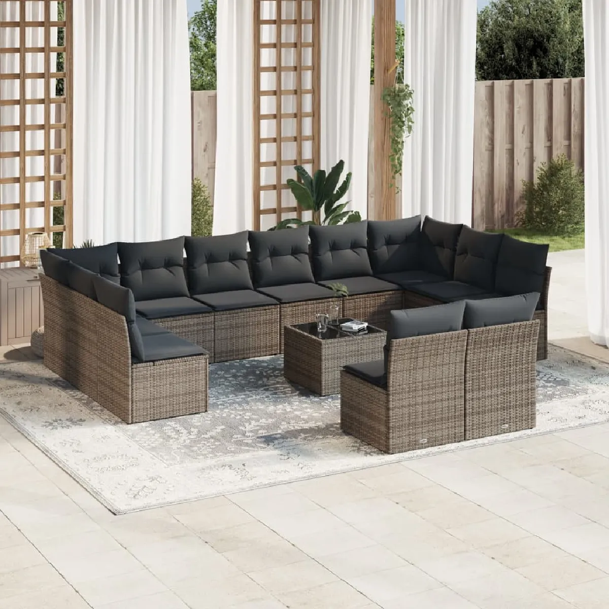 Vidaxl Gris Salon De Jardin Modulable Rotin 13 Pieces 12 Personnes - Image 3